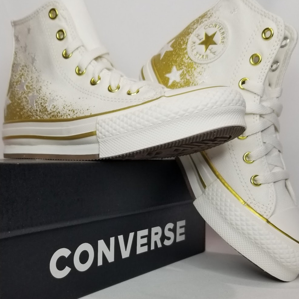 Converse Women's CTAS Eva Lift Hi Tops Size 6.5 White/Gold  NWT
